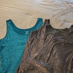 Lane Bryant Teal and Silver Sequin Tank Tops